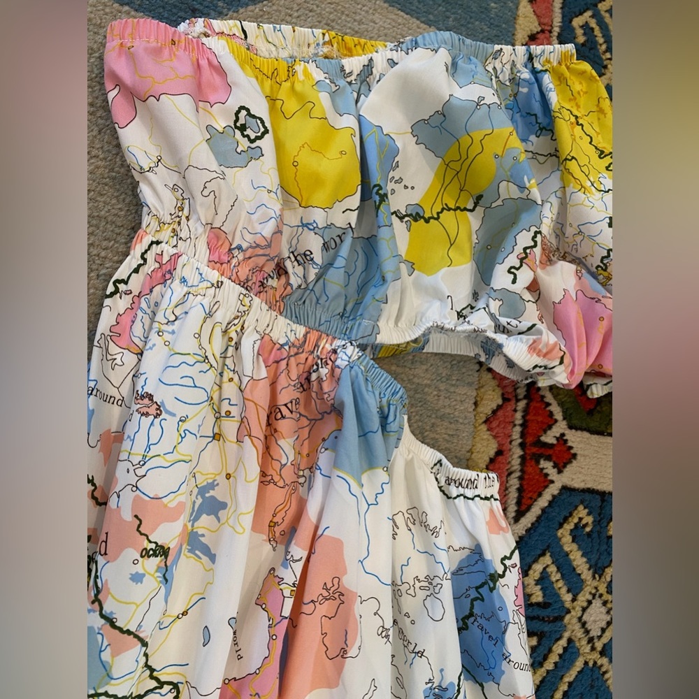 SHEIN One Shoulder Cutout Map Print Dress. M.